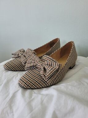 J. Crew Houndstooth Bow Pointed-Toe Flats in Brown and Black 9.5